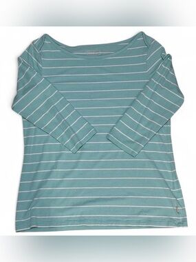 L.L. Bean Mint Green and White Striped Boatneck 3/4 Sleeve Top - Size Medium